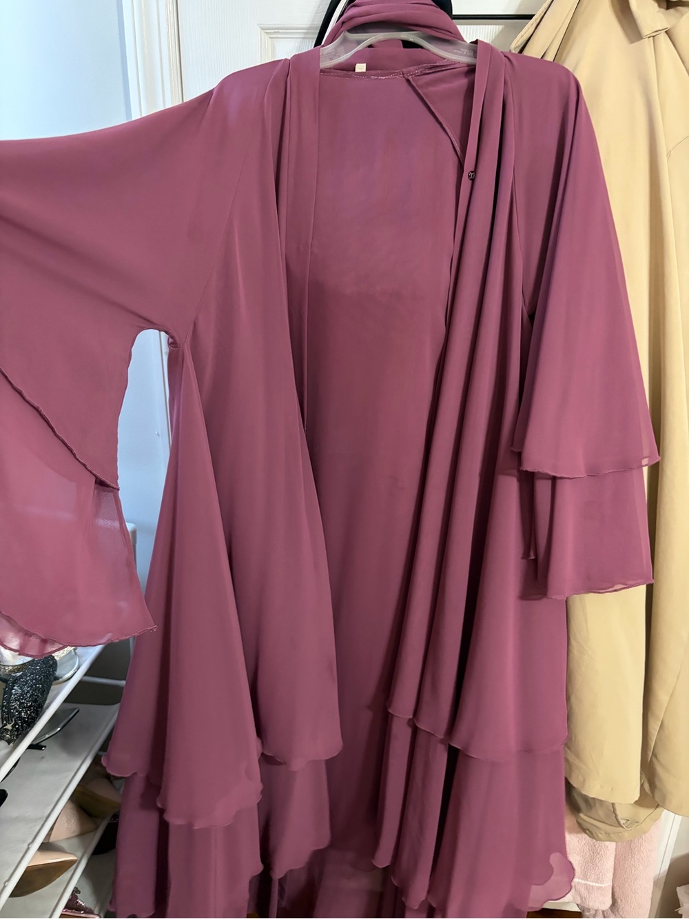 Women’s Tiered Chiffon Open Front Dress - Dusty Rose